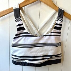 Lululemon Energy White & Grey Striped Sports Bra, Size Xxs